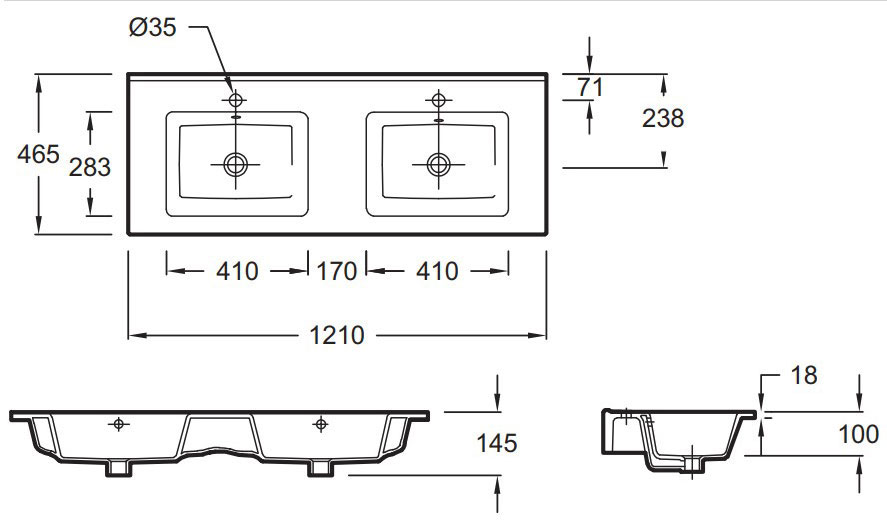 Раковина мебельная двойная Jacob Delafon Ola 121 белый EXVA112-00 - 2
