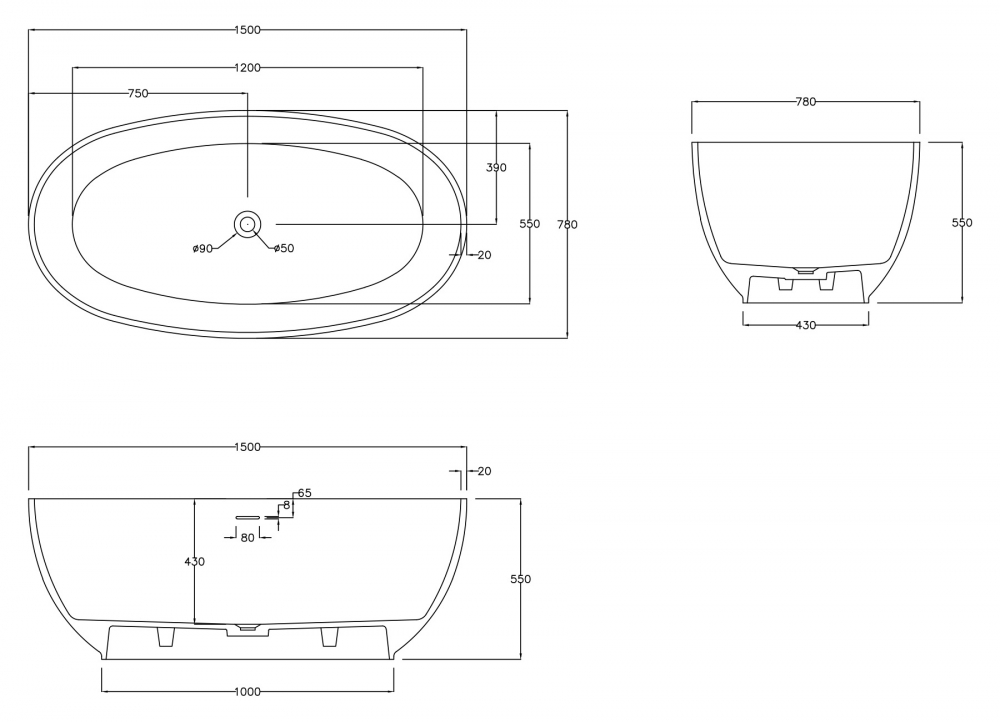 Ванна из искусственного камня ABBER Stein AS9641-1.5 белая матовая - 6