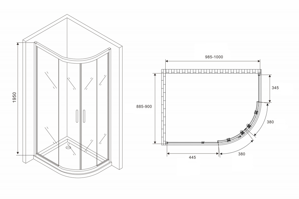 Душевой уголок ABBER Schwarzer Diamant 100х90 черный  AG01190B - 4