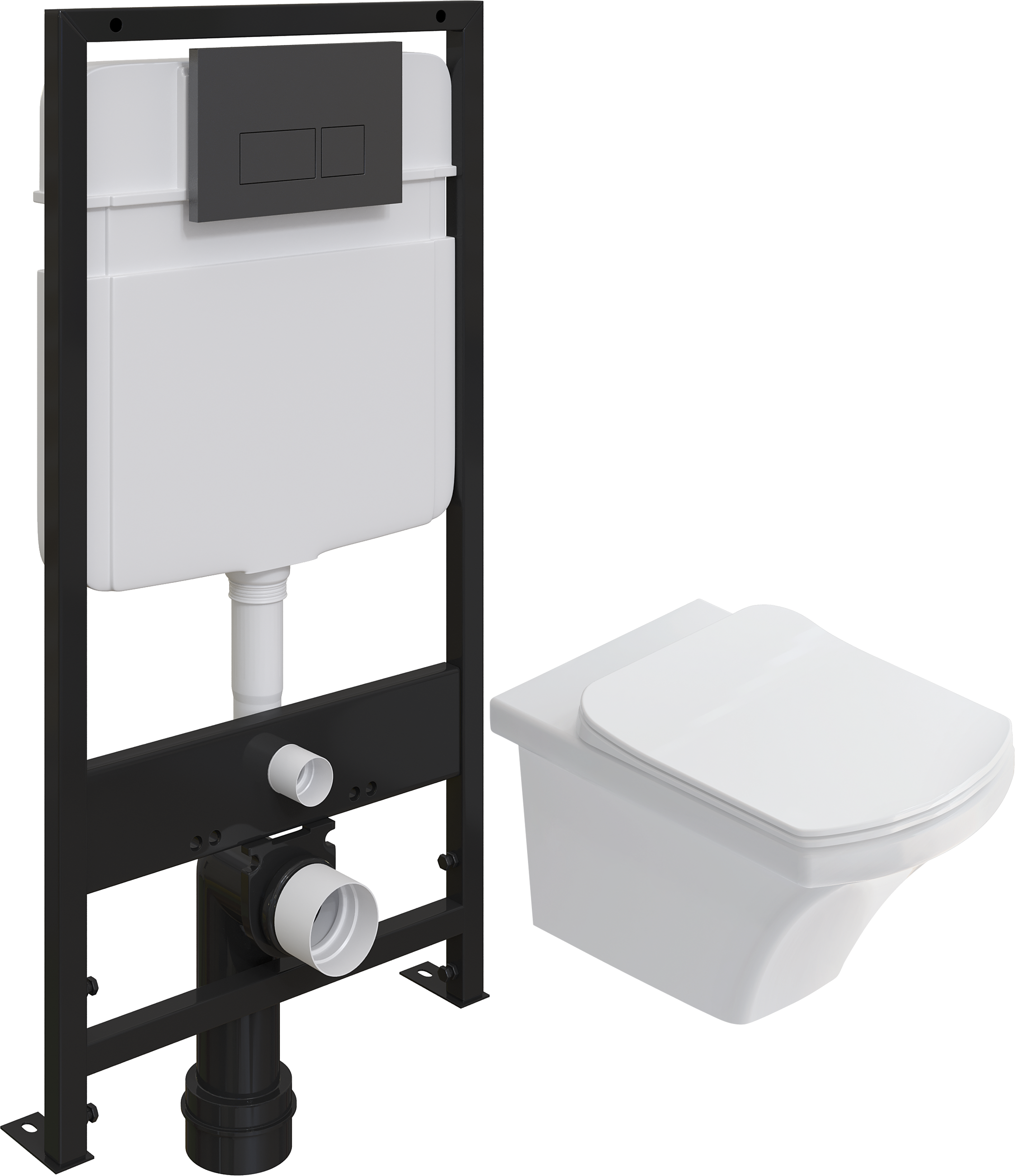 Комплект Унитаз подвесной STWORKI Хальмстад SETK2804-0606-001-1-6000 с микролифтом + Система инсталляции для унитазов EWRIKA ProLT 0026-2020 с кнопкой смыва 0044 черной матовой 560226 - 0