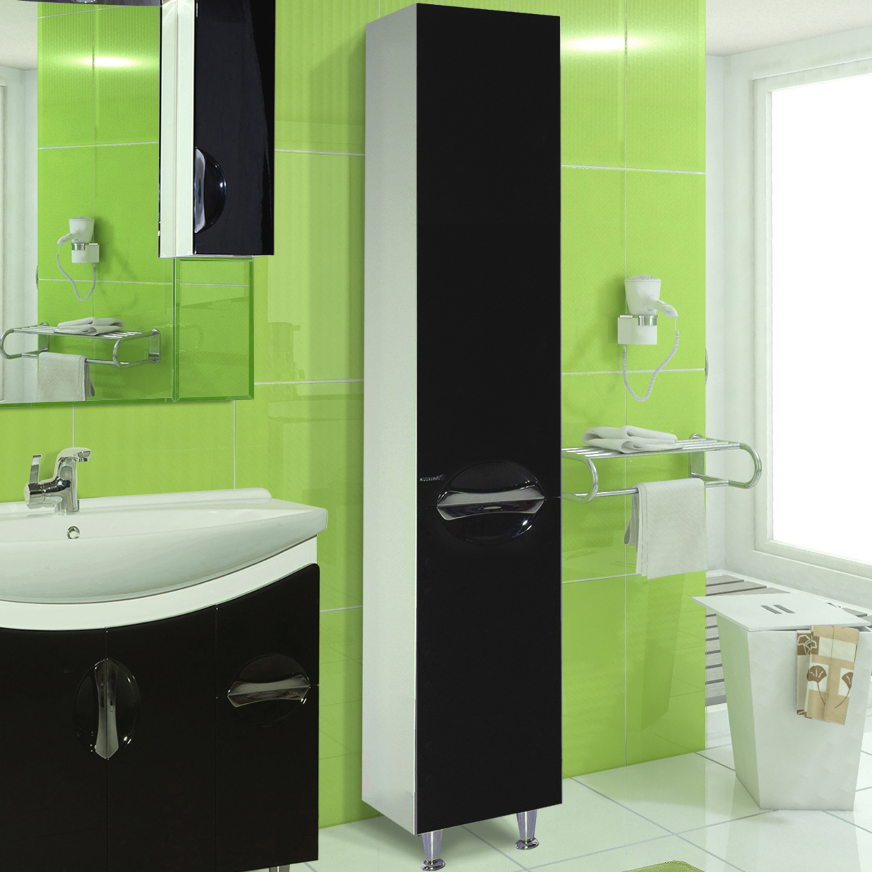 Шкаф-пенал Bellezza Лагуна 35 с бельевой корзиной R черный 4622107081049 - 0