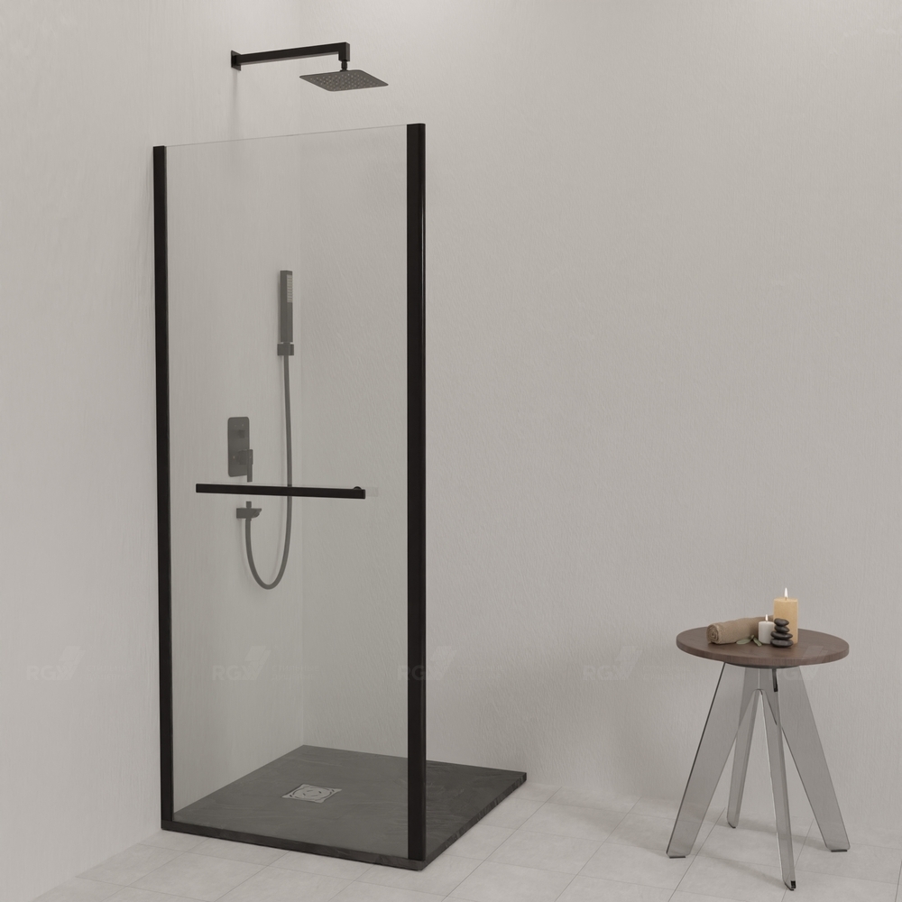 Душевая стенка RGW Z-060-1-B 100x185 профиль чёрный стекло прозрачное 352206100-14 - 0