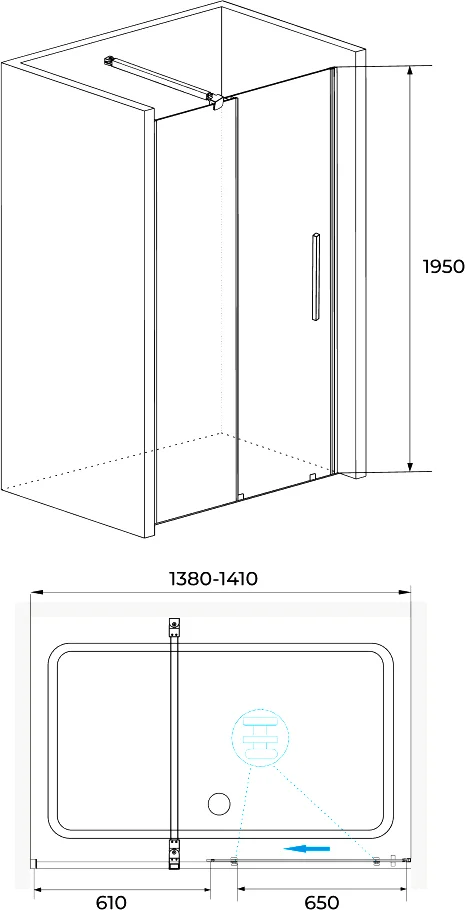 Душевая дверь RGW Tornado 140х195 профиль черный стекло прозрачное 41071814-14 - 1