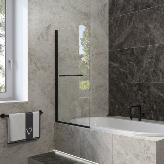 Шторка на ванну Veconi Palau PL79B-90-01-C4 90 см, профиль черный - 0
