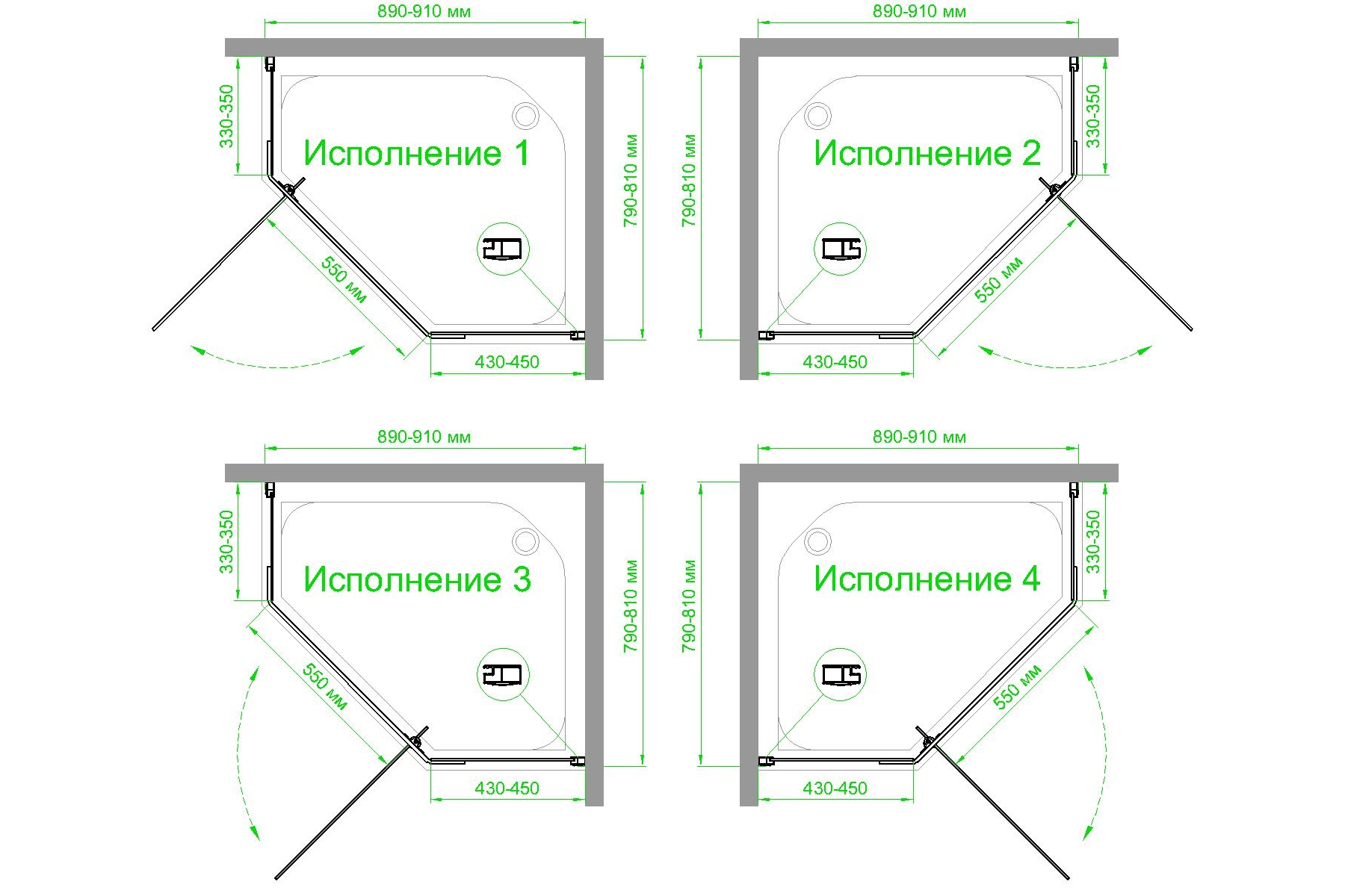 Душевой уголок Royal Bath TR 80х90 профиль черный стекло матовое RB9080TR-C-BL - 3