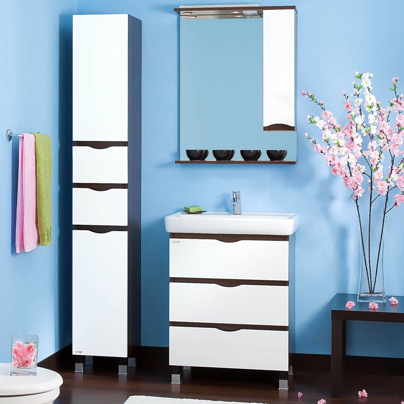 Зеркало-шкаф Бриклаер Токио 70 R венге, белый глянец 4627125411588 - 1