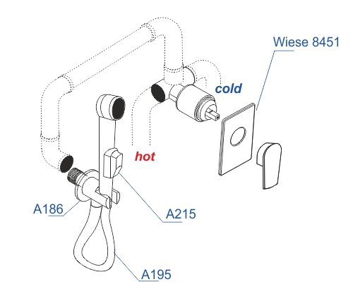 A84095 Встраиваемый комплект для биде со шлангом 150 см - 2