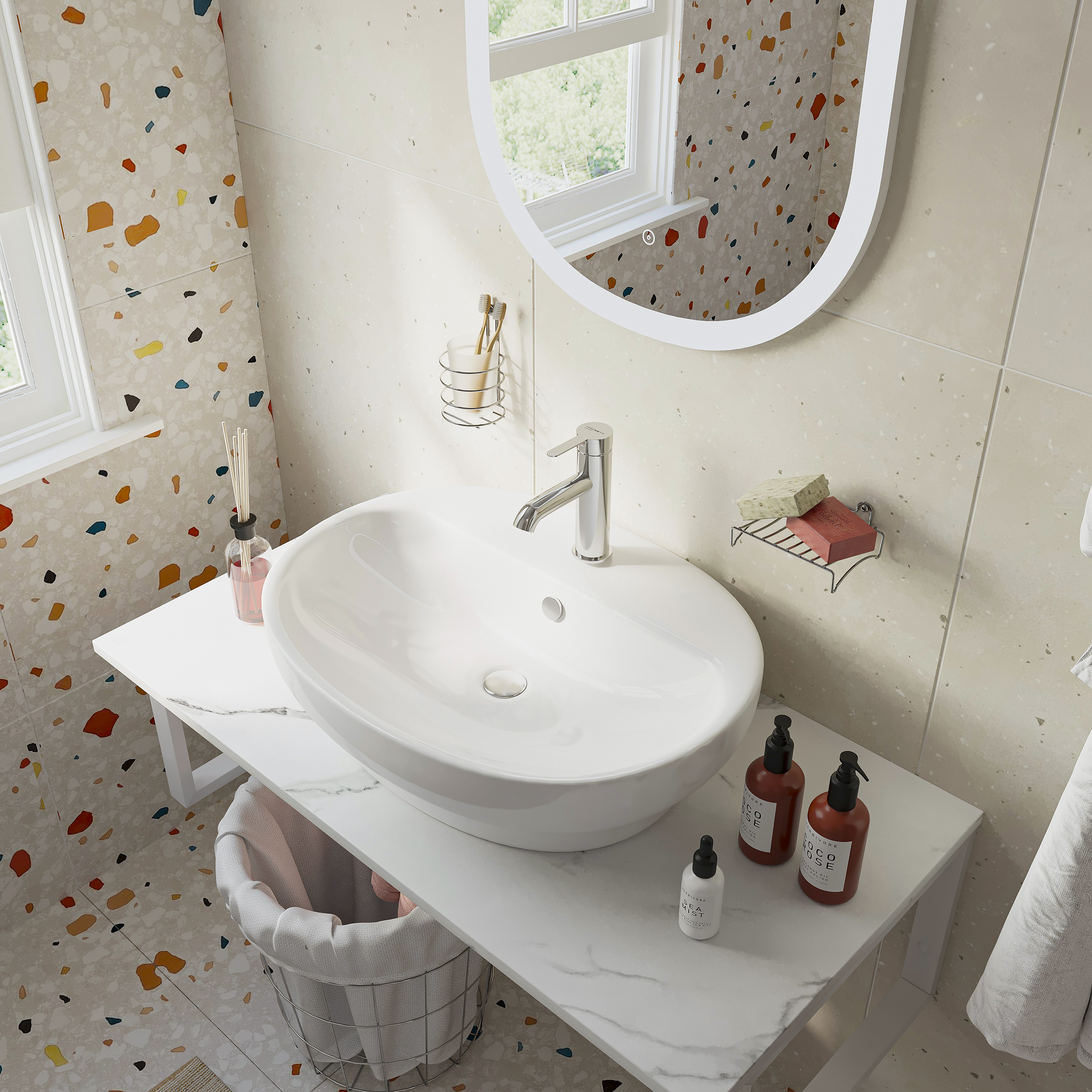 Мебель для ванной DIWO Элиста 100 белый мрамор, с раковиной Самара 0116 555941 - 1