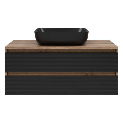 Тумба под раковину Brevita Dakota 100 дуб галифакс олово, черный кварц  DAK-09100-19/02-2Я - 0