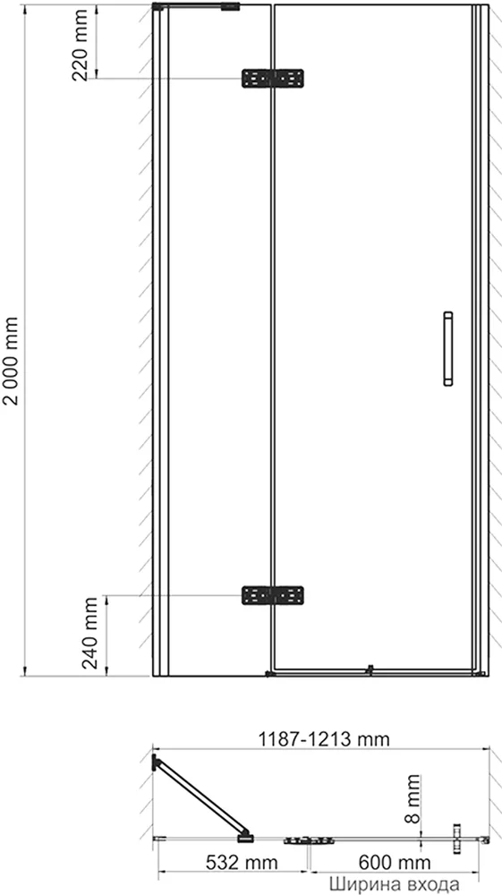 Душевая дверь в нишу Wasserkraft Aller 120х200 L профиль хром стекло прозрачное 10H05-SPL - 2