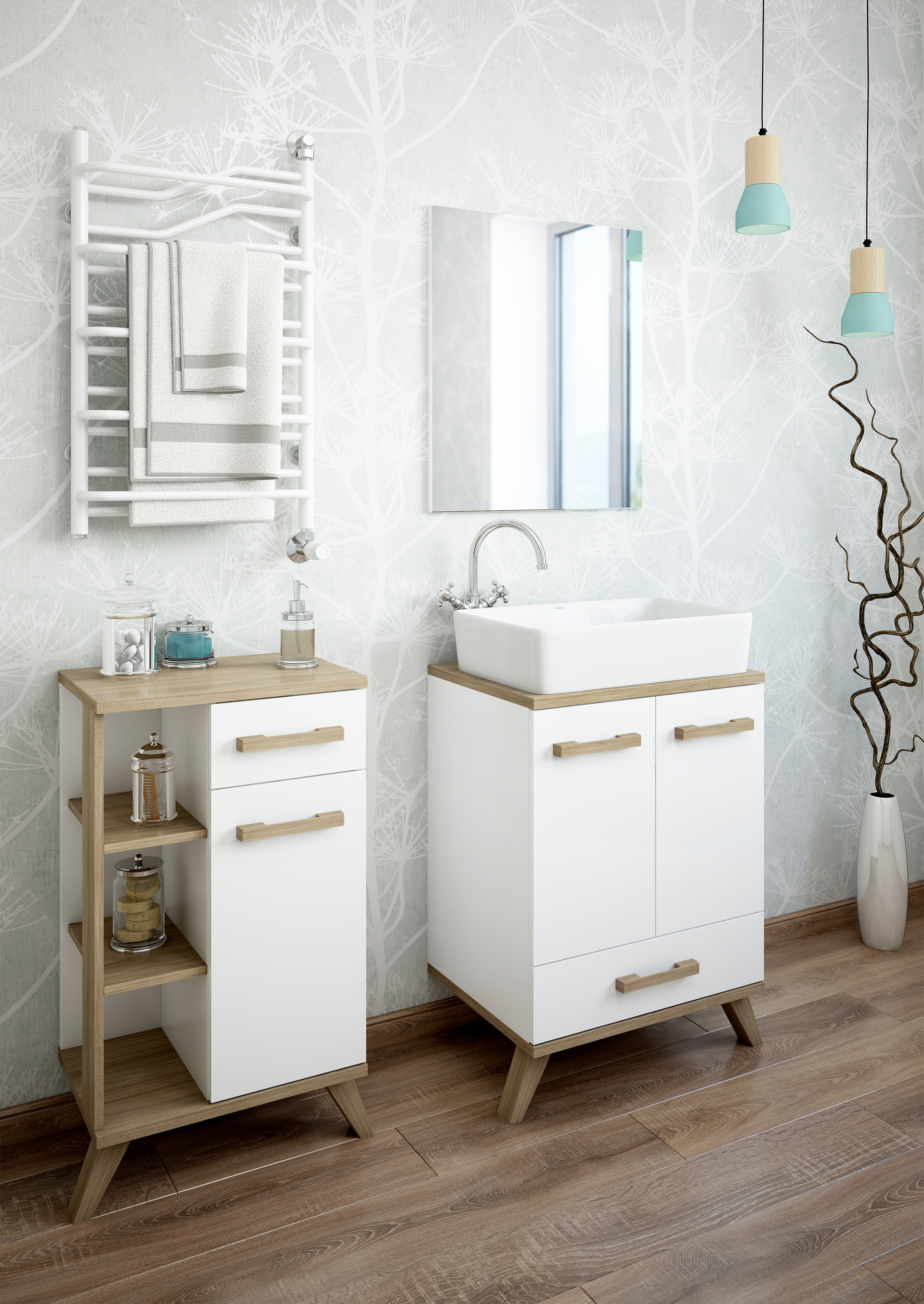 Тумба Sanflor Ингрид 50 швейцарский вяз, белая C03690 - 1