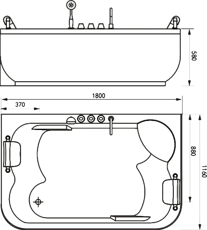 Акриловая ванна Gemy 180х116 с гидромассажем  G9085 K R - 2
