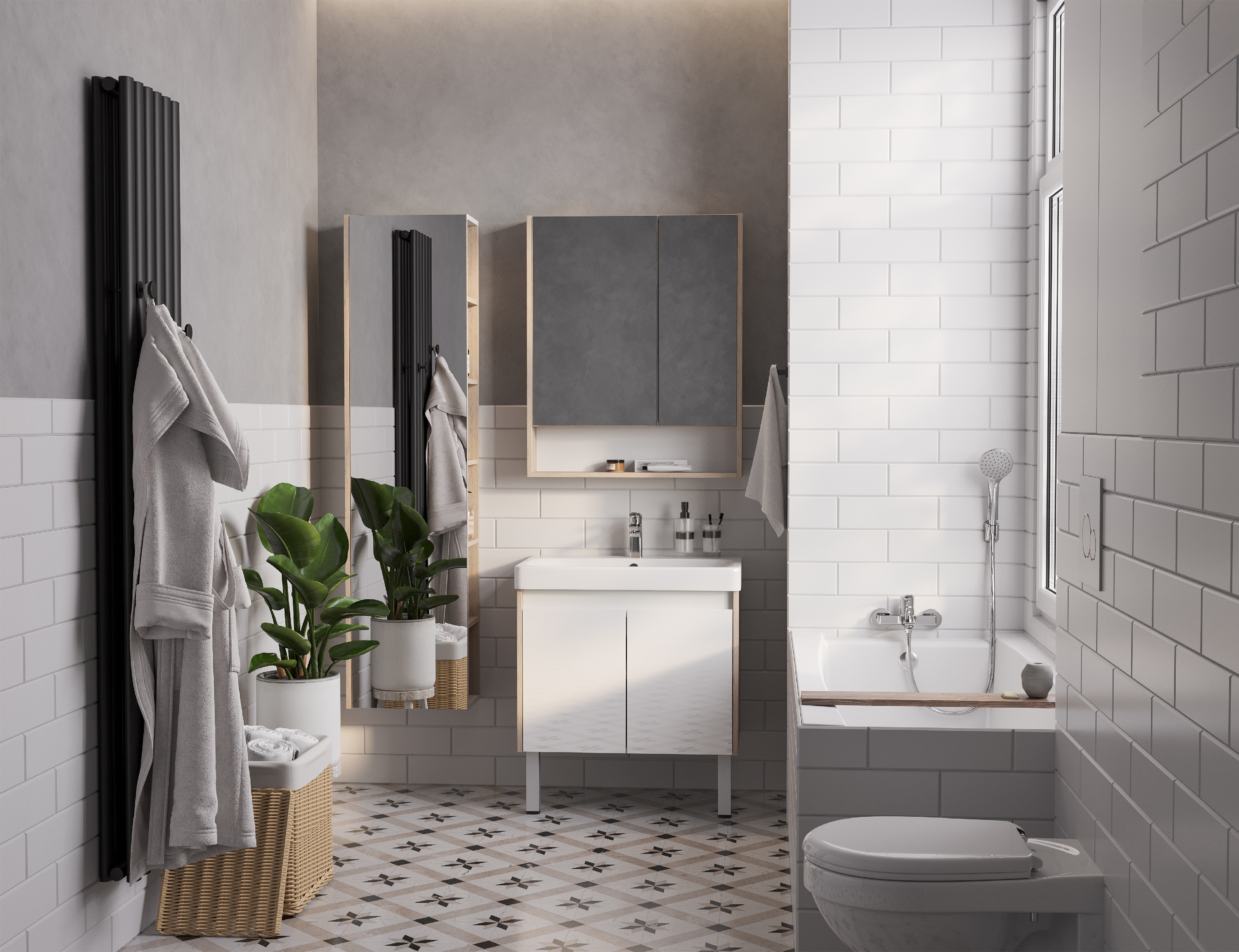 Тумба под раковину Aquaton Сканди Doors 70 белый - светлое дерево 1A278901SDB20 - 7