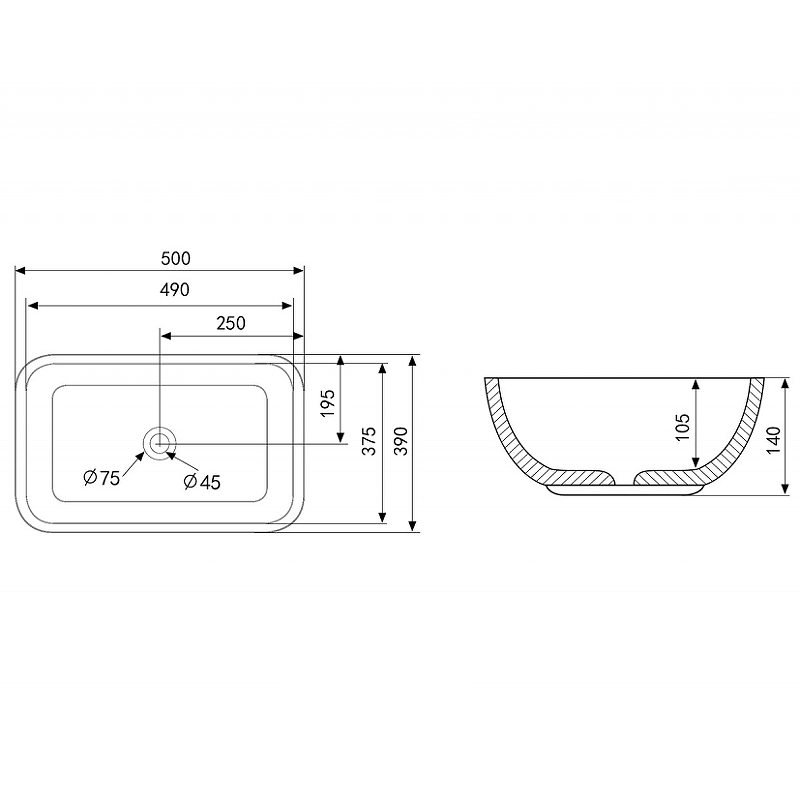 Накладная раковина Abber Rechteck 50 серая матовая AC2202MG - 1