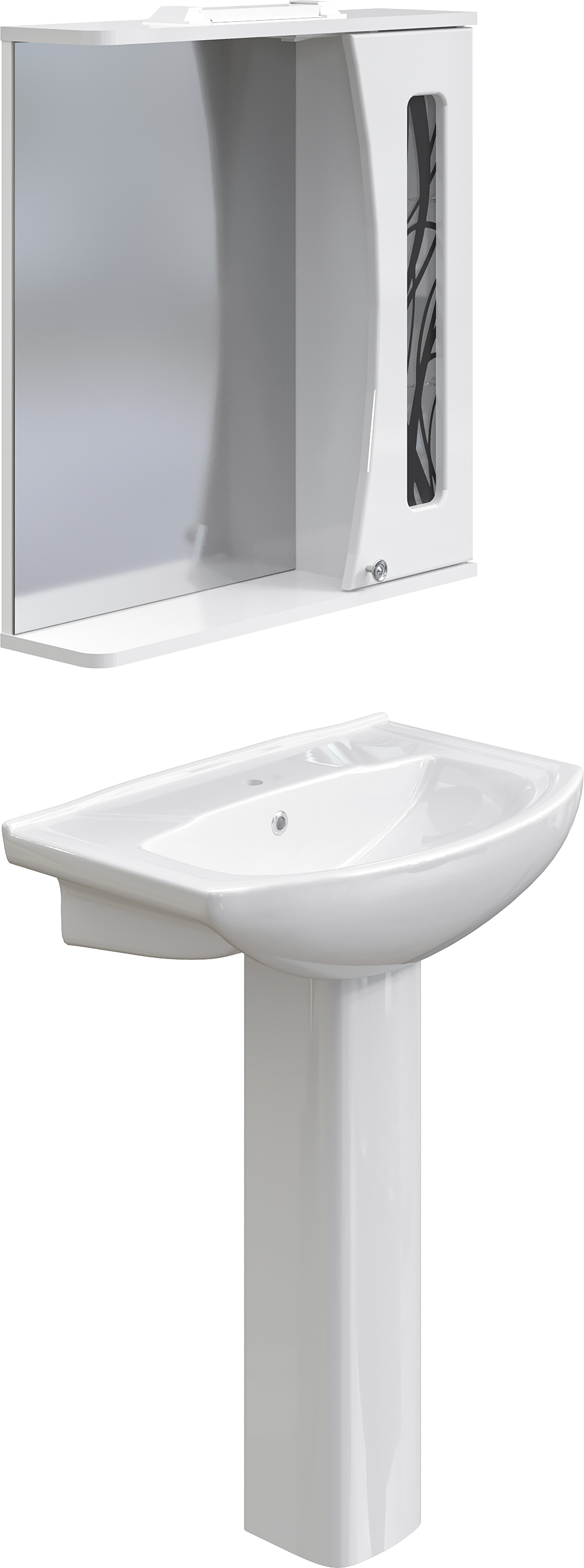 Комплект  Раковина DIWO Дмитров 0113 + Зеркало DIWO Муром L, 65 + Сифон для раковины Wirquin Минор с отводом для стиральной машины + Пьедестал для рак 550556 - 2