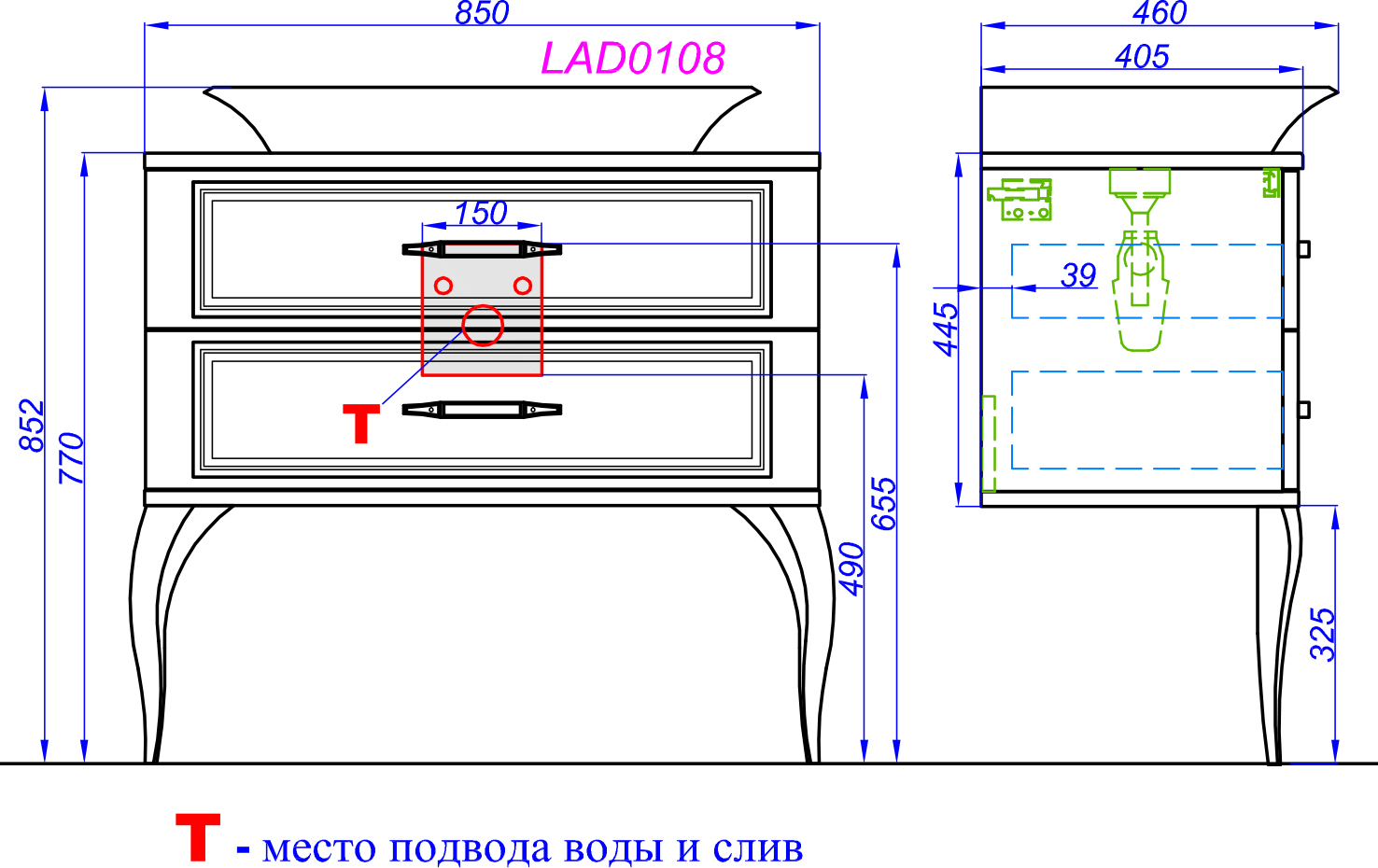 Тумба для комплекта Aqwella 5 stars LaDonna черная LAD0108BLK - 7