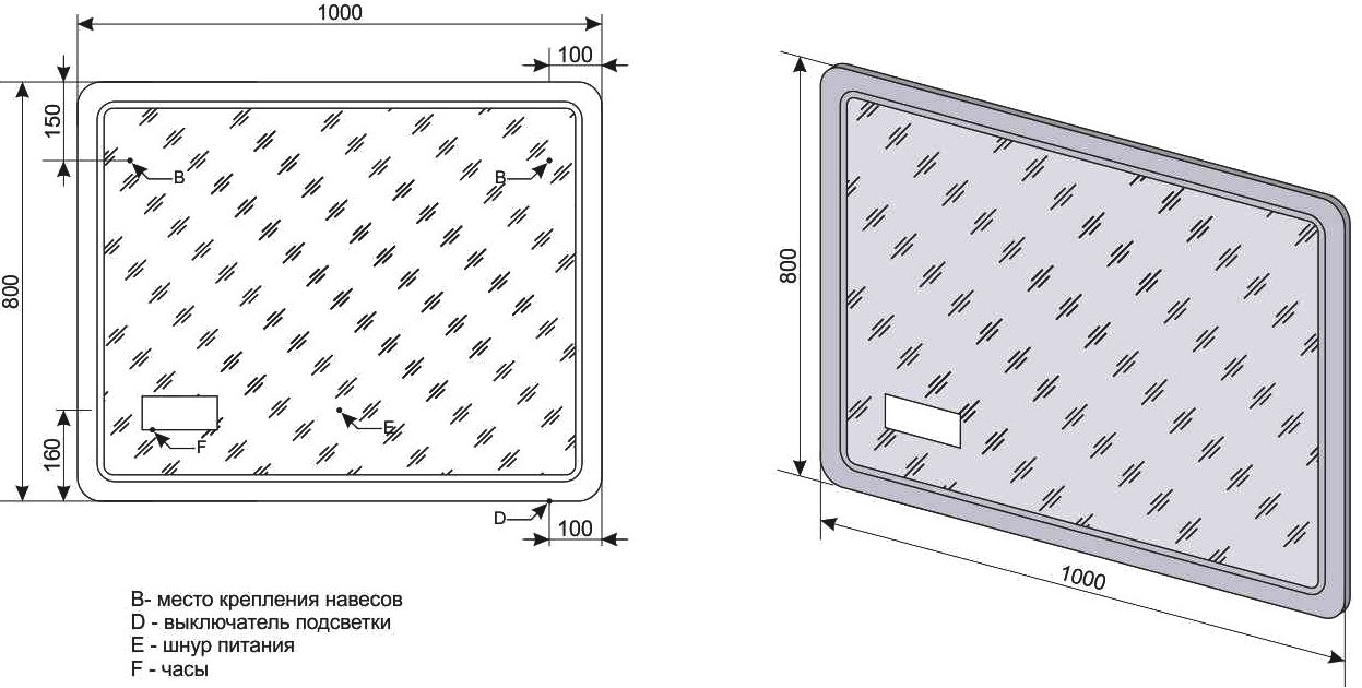 Зеркало Style Line Атлантика 100 с подсветкой и часами СС-00000669 - 5