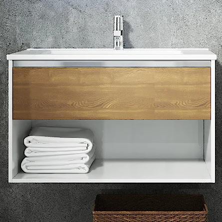 Тумба под раковину Sanvit Контур 80 белый глянец - светлое дерево kkont080mk - 0