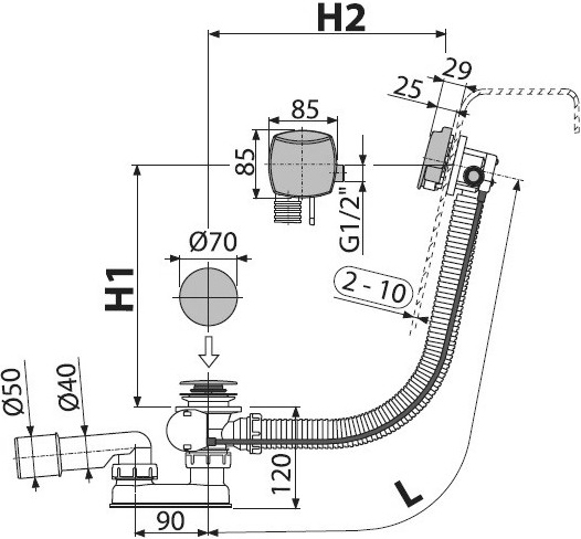 Слив-перелив AlcaPlast A564BLACK с наливом через перелив - 1