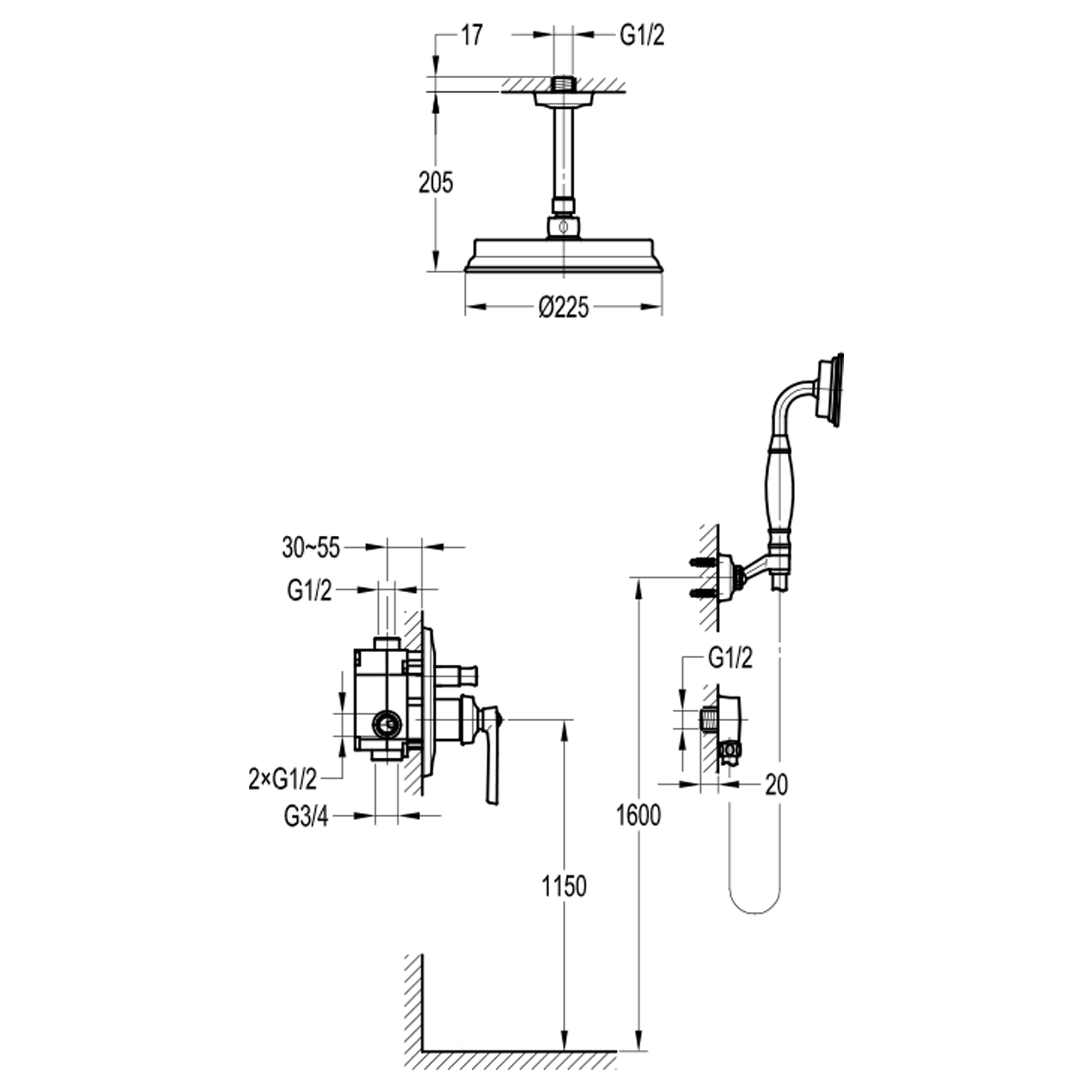 Swedbe Terracotta Art Семейный душ со смесителем встраиваемый 2516 - 1