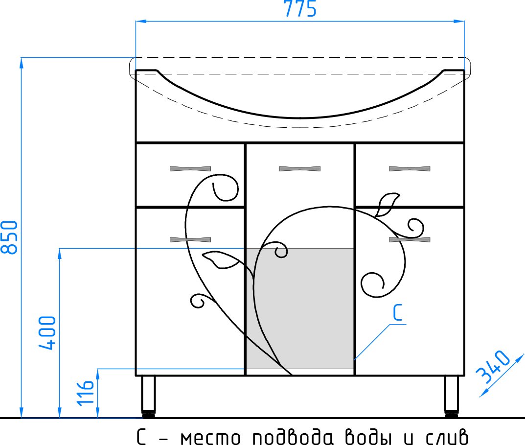 Тумба с раковиной Style Line Эко Фьюжн №26 80 белая - 10