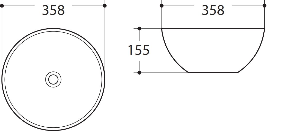 Раковина керамическая накладная AM-107-MB, цвет чёрный матовый, 358х358х155 - 1