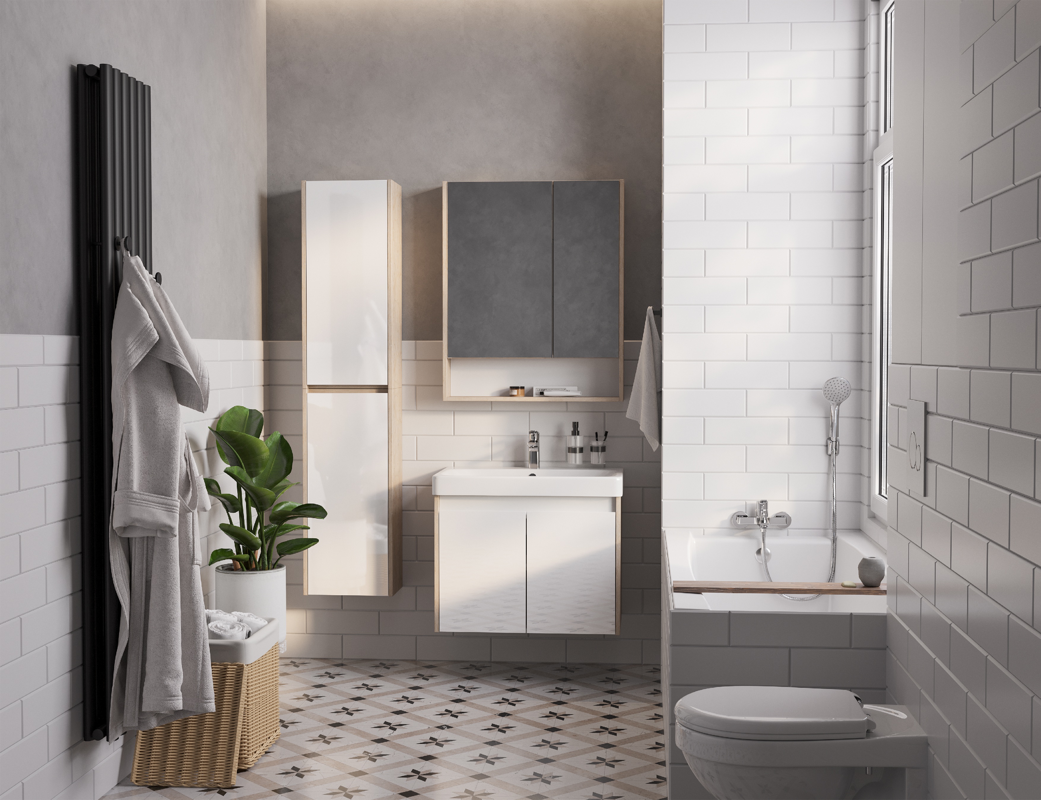 Тумба под раковину Aquaton Сканди Doors 70 белый - светлое дерево 1A278901SDB20 - 8