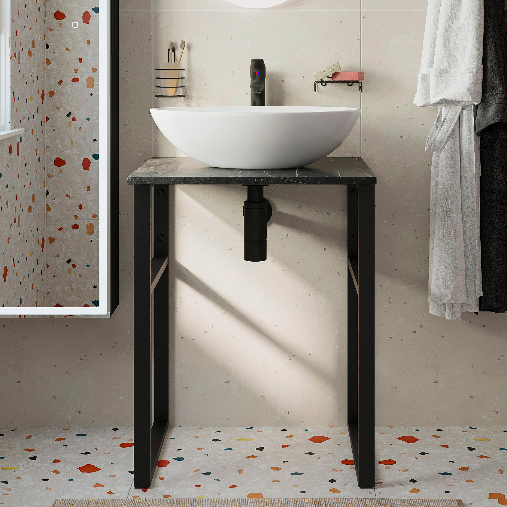 Консоль DIWO Элиста 60 чёрный мрамор, с раковиной Moduo 55 Leaf 554814 - 0