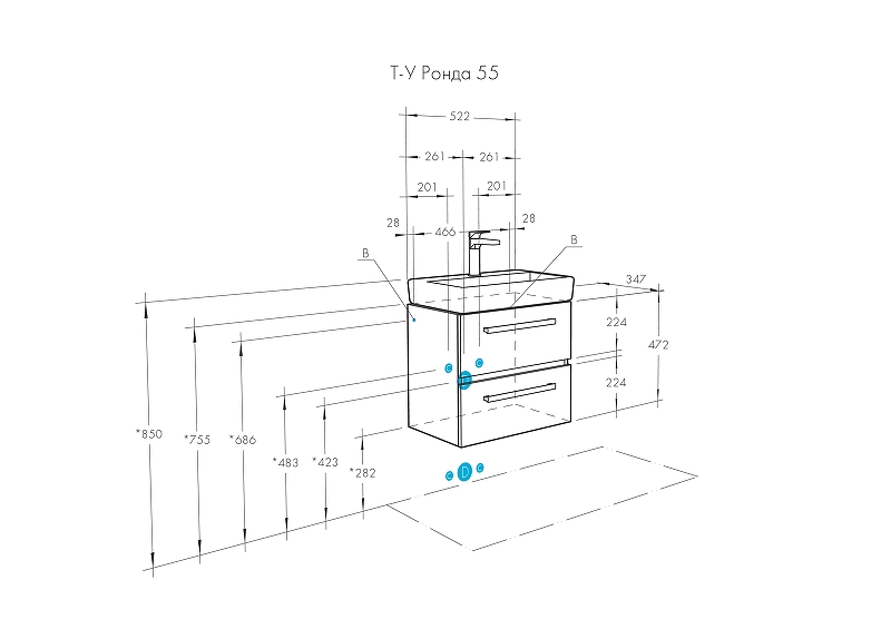 Тумба с раковиной Aquaton Ронда 55 светлое дерево 1A2076K1RSC20 - 8