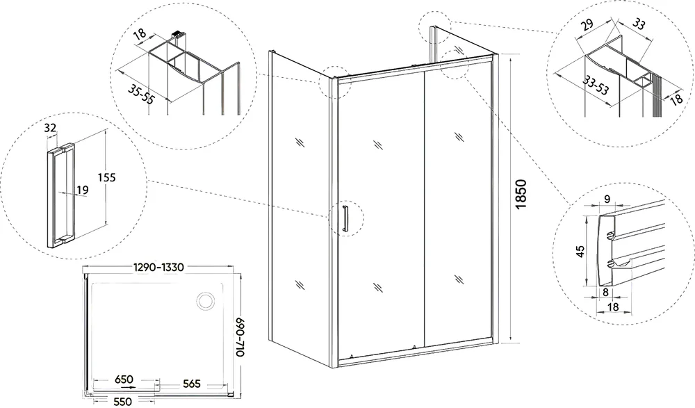 Душевой уголок Veconi Rovigo RV-046 130х70 см профиль хром  RV046-13070-01-C5 - 2