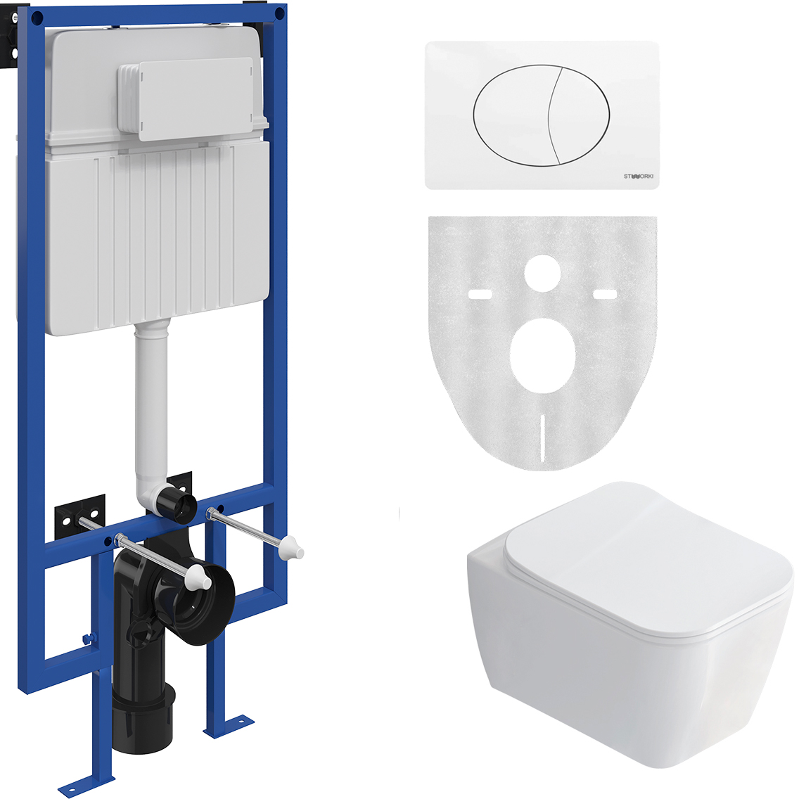 Комплект Унитаз подвесной STWORKI Монтре SETK3204-2616 безободковый, с микролифтом + Система инсталляции для унитазов STWORKI 510162 с кнопкой смыва 230824 белой 561196 - 0