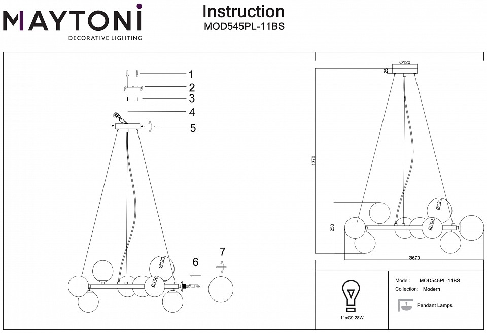 Подвесная люстра Maytoni Dallas MOD545PL-11BS - 3