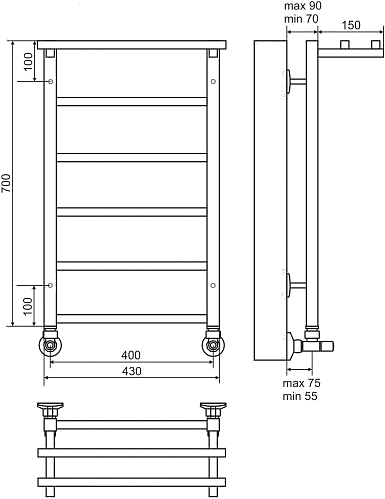 Полотенцесушитель водяной Terminus Контур П6 400*700 с полкой 4660059582467 - 1