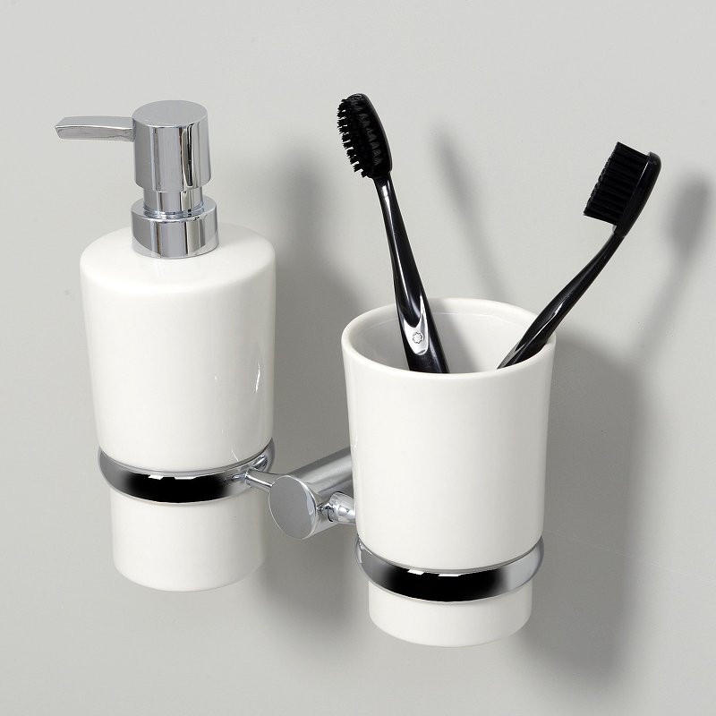 Стакан для зубных щеток и дозатор Wasserkraft хром - белый K-28289 - 1
