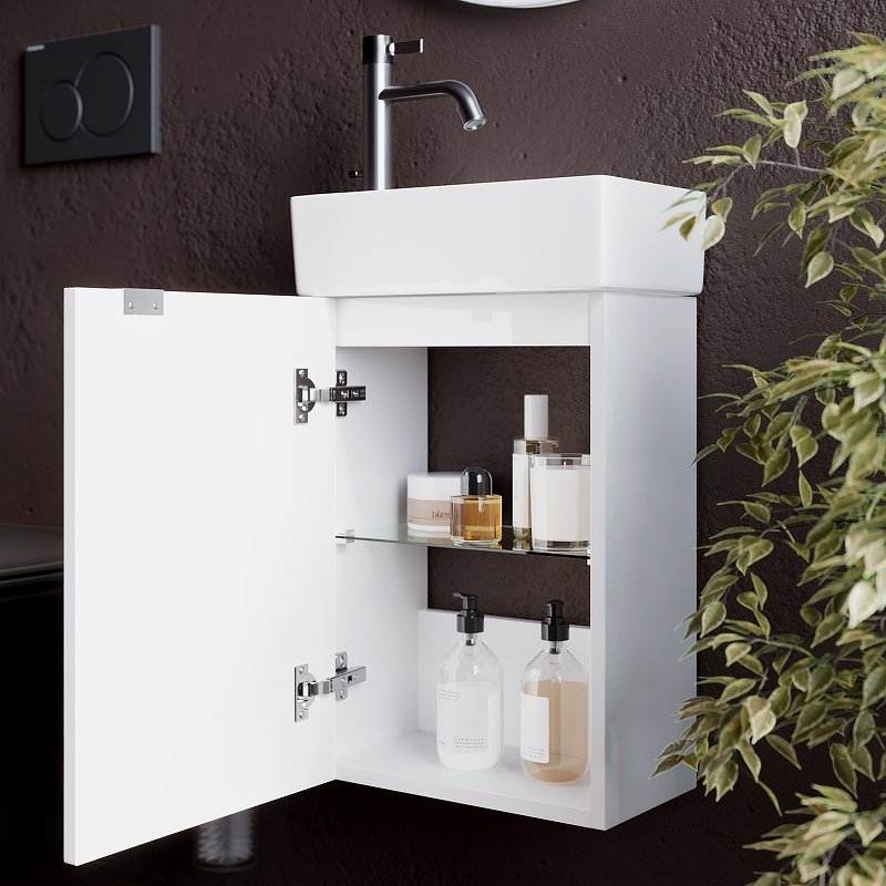 Тумба под раковину подвесная левая Sancos Mini 37 белая глянцевая MN35WL - 2