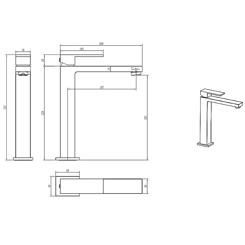 Смеситель для раковины Boheme Qubic темный хром матовый 472-GM - 1