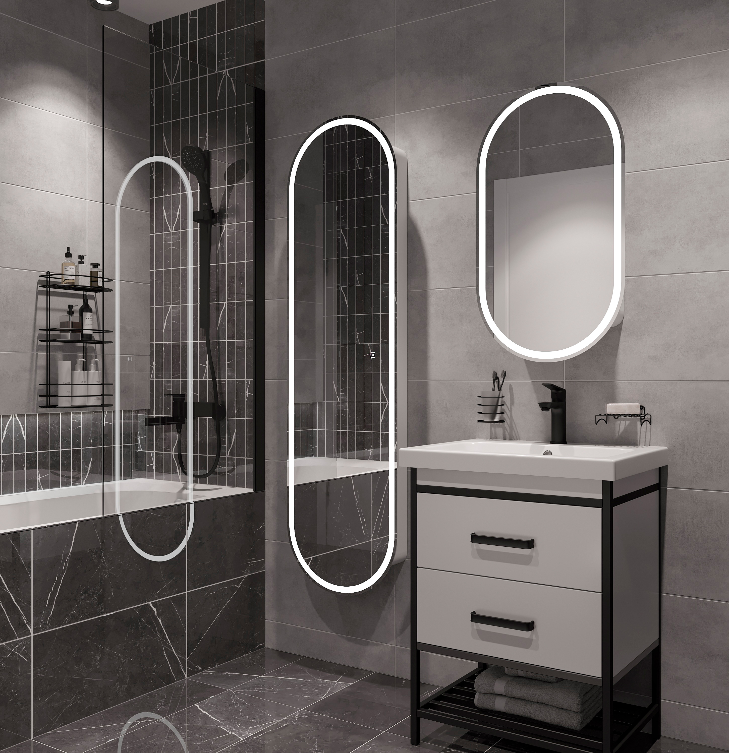 Шкаф-пенал STWORKI Мальмё МВК075 45, с подсветкой, белый - 7