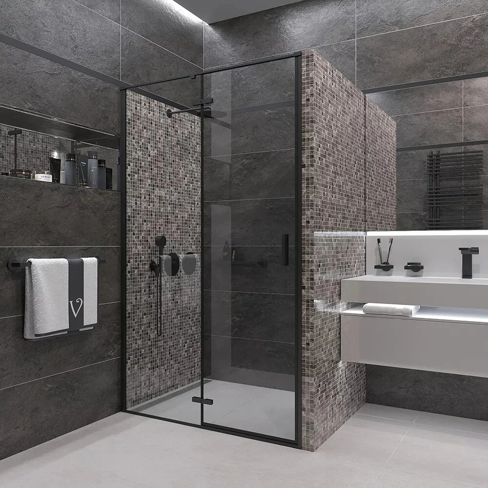 Душевая дверь в нишу Veconi Vianno VN-73B 90 см профиль черный  VN73B-90-01-C4 - 1