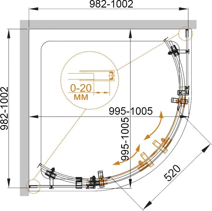 Душевой уголок Cezares STYLUS-O-M-R-2-100-C-Cr - 8
