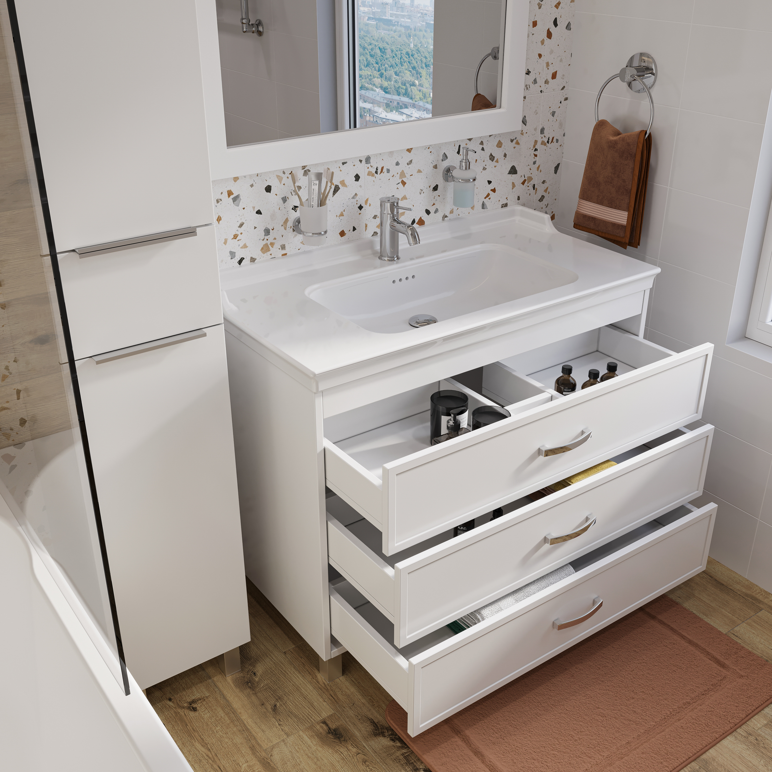 Мебель для ванной STWORKI Хальмстад 100 белая, под дерево (комплект, гарнитур) 505729 - 5