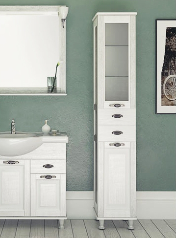 Шкаф-пенал Aquanet Тесса 35 фасад стекло, жасмин, серебро 185814 - 0