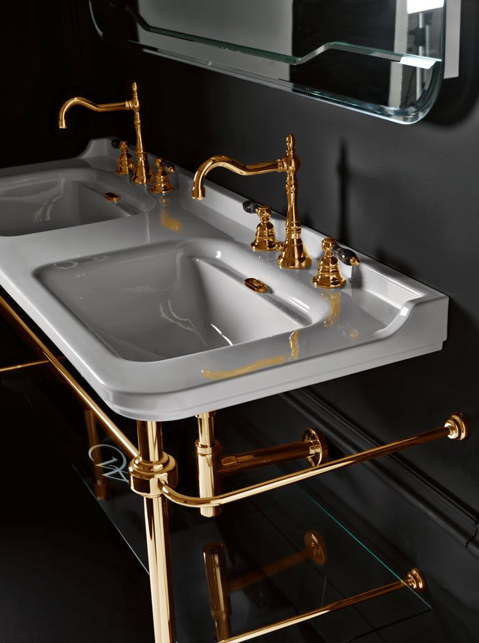 Kerasan Waldorf Металлическая структура для раковины 150см, со стеклянной полочкой, цвет золото  (из 2-х коробок: арт. 919591+920291 и 919801) 9195K2 oro - 1