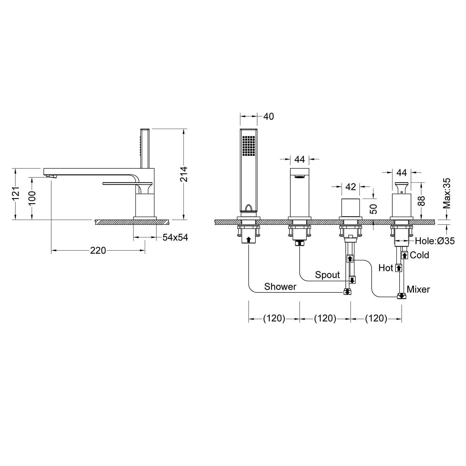 Смеситель для ванны с душем, врезной Timo Torne (4330/17Y золото матовое - 1