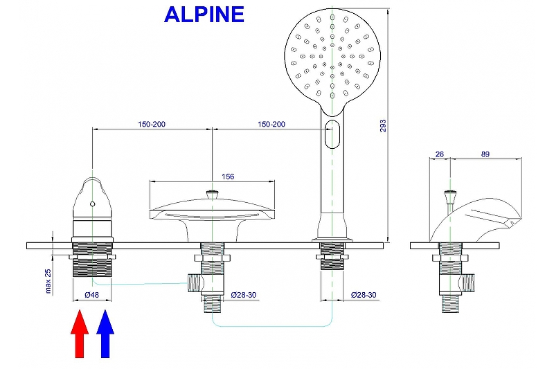 Смеситель на борт ванны Royal Bath Tudor хром RB2102 - 1