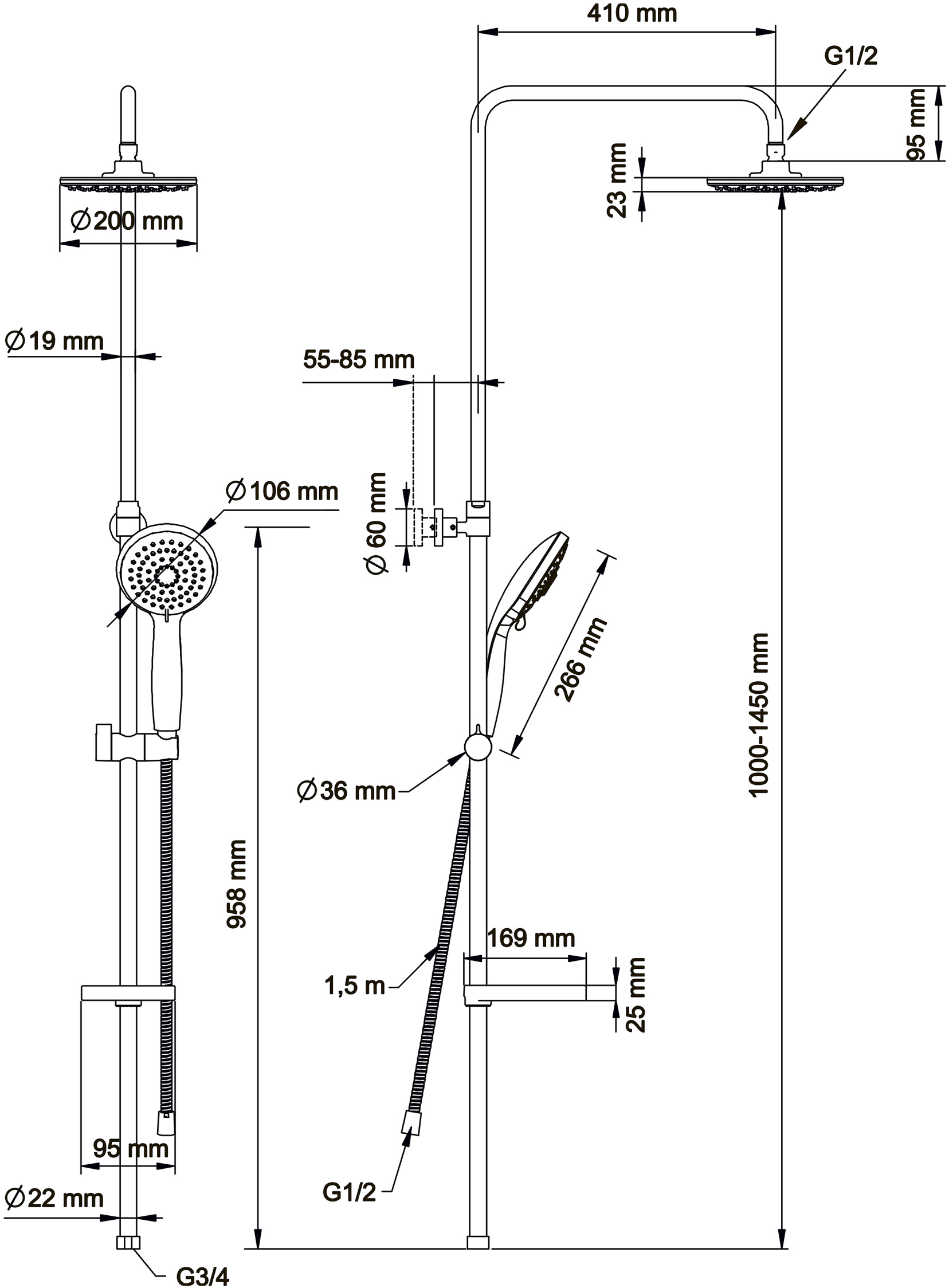 Душевая стойка Swedbe Calypso хром  5058 - 14