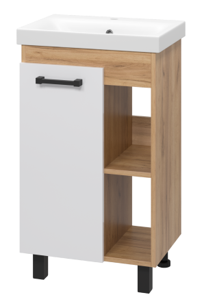 Тумба с раковиной Misty Крафт 50 белая - светлое дерево УТ000013342 - 0