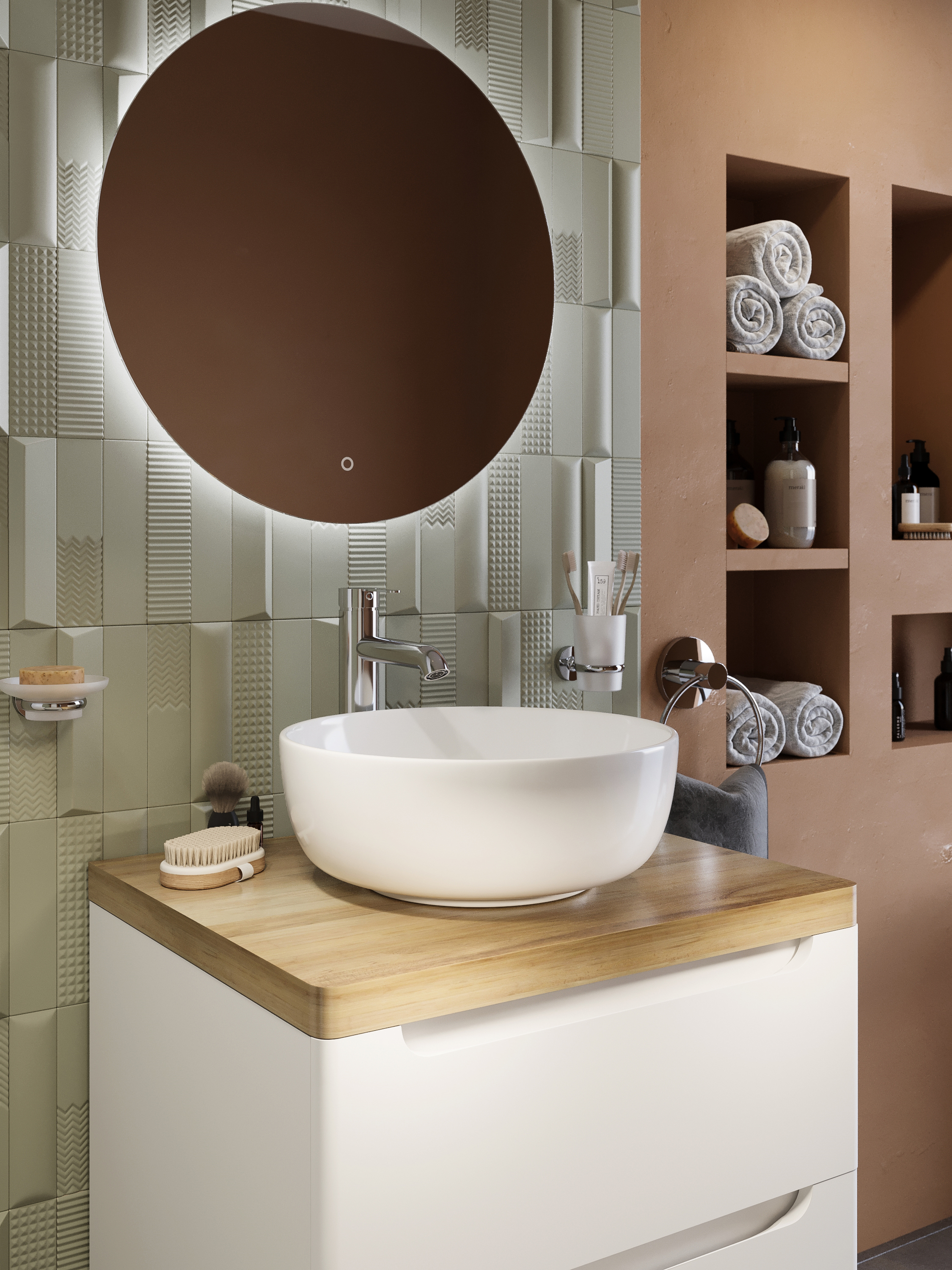 Мебель для ванной STWORKI Берген 60 белая со светлой столешницей, раковина Moon 1 549384 - 3