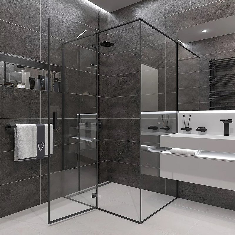 Душевой уголок Veconi Rovigo RV-073B 90x90 профиль черный  RV073B-9090-01-C4 - 1