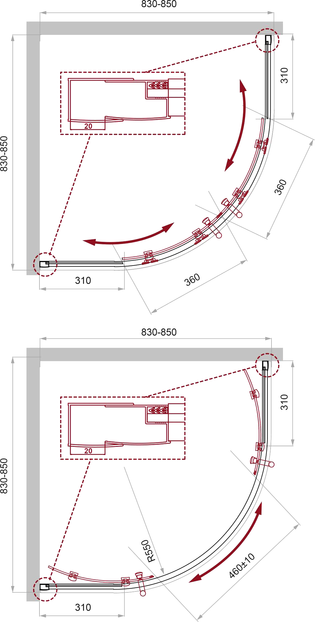 Душевой уголок BelBagno Uno 85 стекло текстурное  UNO-195-R-2-85-P-Cr - 8
