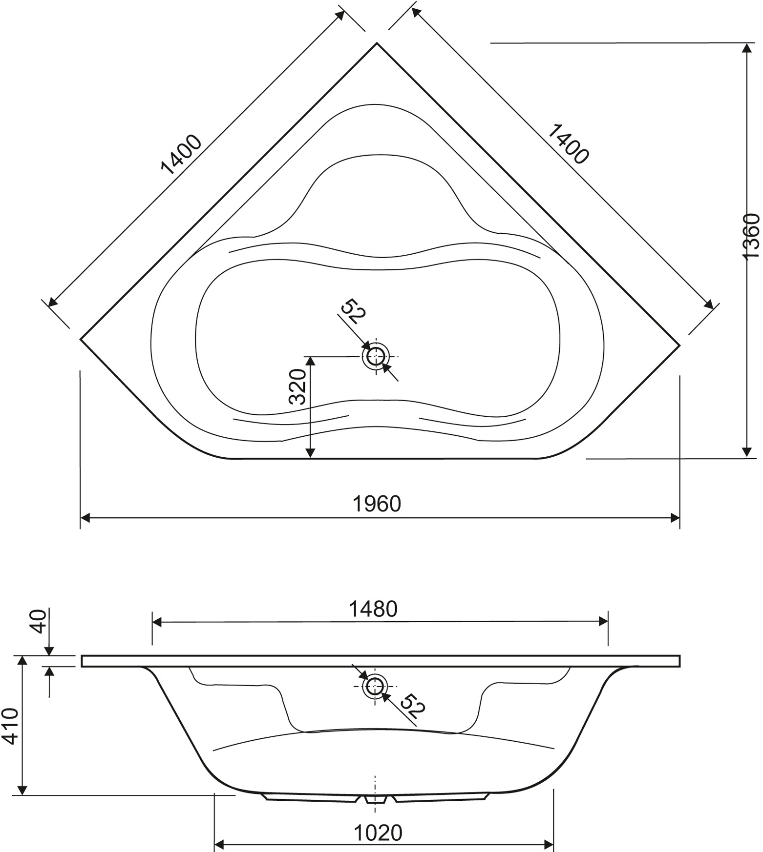 Акриловая ванна Cezares Plitvice 140  PLITVICE-140-140-41 - 2